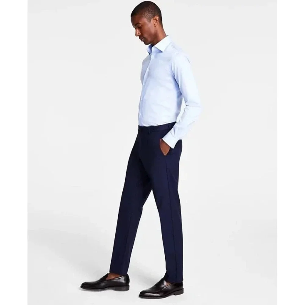 Michael Kors Men's Classic-Fit Cotton-Blend Dress Pants Navy Size 36W 30L